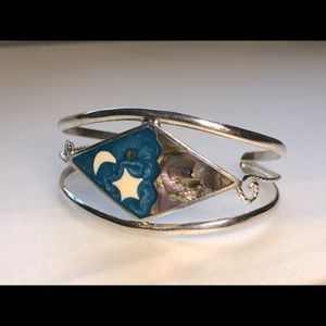 Star and Moon Silver Cuff Bracelet